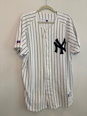 Vintage 90s NY Yankees Russell Athletic Pinstripe Jersey XL MLB USA #E23